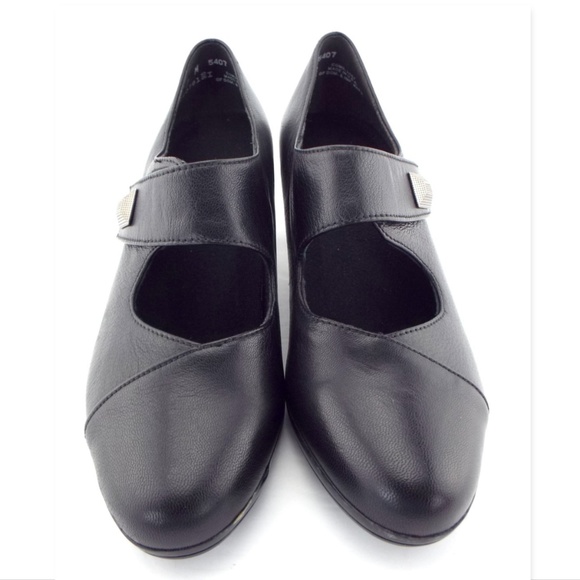 Munro Black Leather Mary Jane Block Heel Pumps 7 - Picture 2 of 7